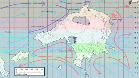 a map of the shaper's world continent of kaebrith showing wind and ocean currents