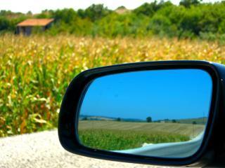 Car Mirror and Cornfield Free Photo