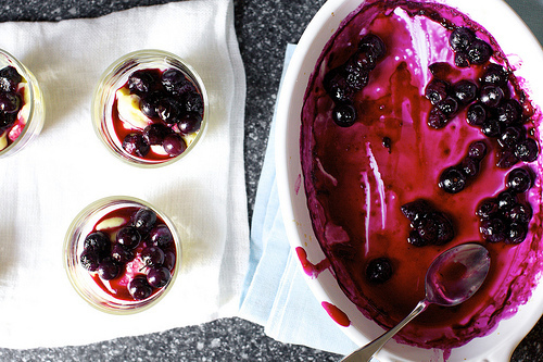 custards with roasted blueberries