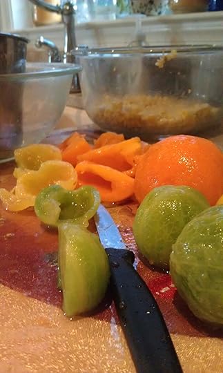 heirloom tomatoes skinned and halved
