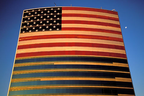 1-775-1 stock photo of Flags, American Flag on office building