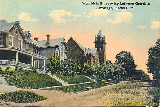 This postcard shows St. James Lutheran Church, located on West Main Street in Ligonier. (Courtesy of the Pennsylvania Room, Ligonier Valley Library)