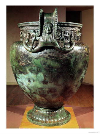At Vix in Burgundy in 1953, Archaeologist René Joffroy unearthed a huge krater, a vessel used for the mixing of wine in ceremonial rituals, in a tomb from 600 BC, along with the remains of a woman of great importance. With the height of 1.63 m, the Vix Krater is the largest known metal vessel from antiquity.