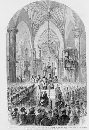 The Grand Requiem Mass held in St. Patrick's Cathedral to honour the dead of the Irish Brigade (Library of Congress)