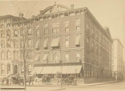 Delmonicos Restaurant to which the Irish Brigade and 69th NYSM officers retired after the Requiem Mass (New York Public Library Digital Gallery Reference 0340-A1)