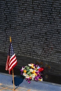 Flag and Flowers at the Vietnam Veterans Memorial