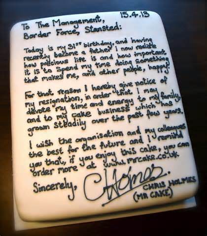 Carta de despedida en pastel