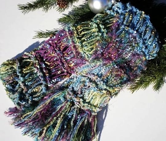scarf - hand knitted womens scarf with fringe in alpaca wool whimsical purple blue olive green-f31382