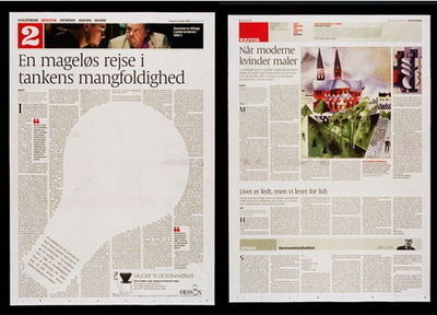 Newspaper with a lightbulb text cutout (Politiken; Copenhagen, Denmark)