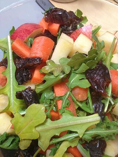 apple, carrot, arugula, and dates