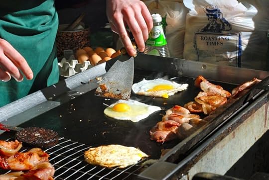Preparing eggs at Barnes market