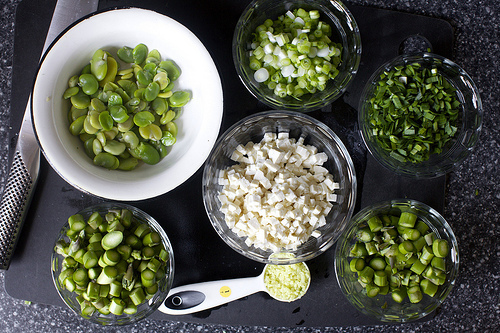 fava, scallion, chives, asparagus, ginger, tofu