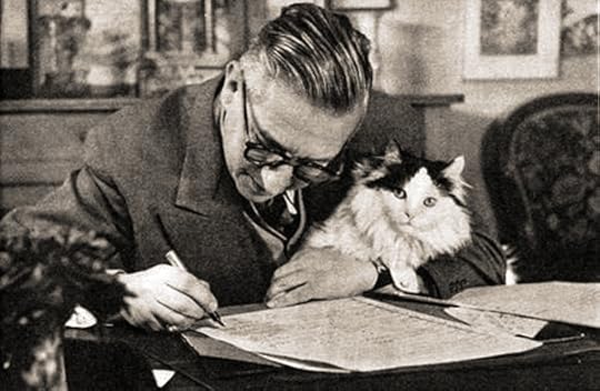 Jean Paul Sartre and his cat