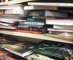 Overloaded bookshelf--not mine, honestly!