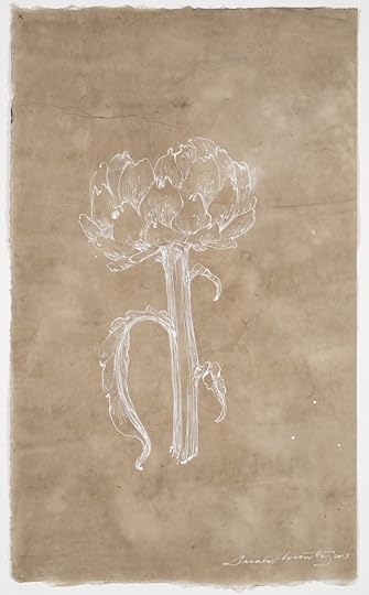 White Artichoke by Sarah Horowitz, 17 x 10, white ink on dyed paper
