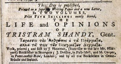 York Courant December 18 1759 ad for Tristram Shandy