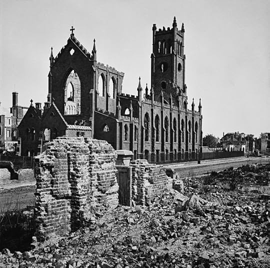 Saint John and Saint Finbar Cathedral, Charleston after it was destroyed by fire in 1861. Patrick and Ann Scanlan's son James was baptised here in 1856 (Library of Congress)