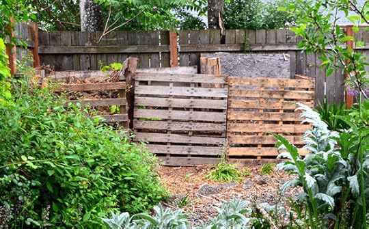 Three bin compost system - setup side by side with a nice wide path in front for easy access to the piles