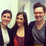 Kendra Harpster (l) with publicist Michelle Jasmine and assistant Kaela Myers, wearing Tin Horse necklaces