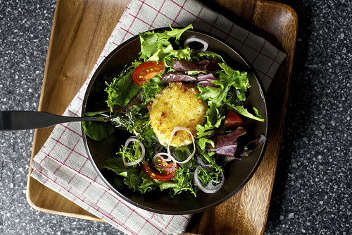 warm, crisp and a little melty goat cheese salad crouton