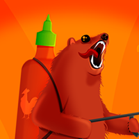 Grizzly bear + Sriracha flamethrower = this