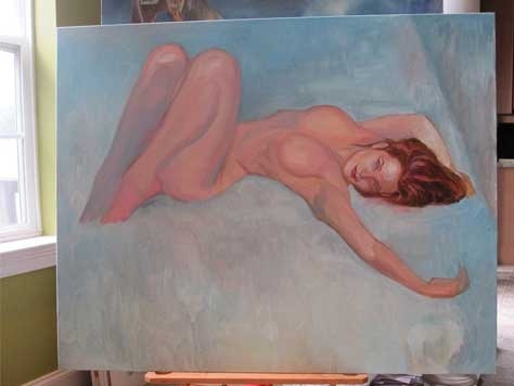 Frank Cho Blue Beauty WIP oil painting