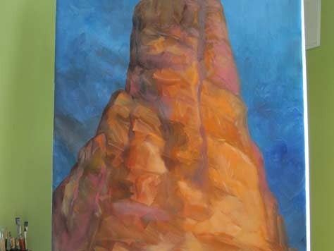 Frank Cho Rock Tower WIP oil painting
