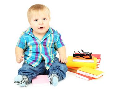 toddler with books