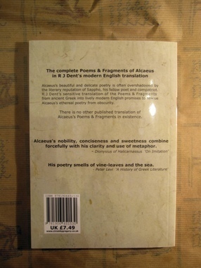 Alcaeus back cover Atlantis Books, Santorini