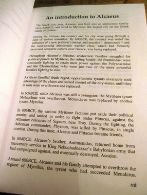 Alcaeus introduction, Atlantis Books, Santorini