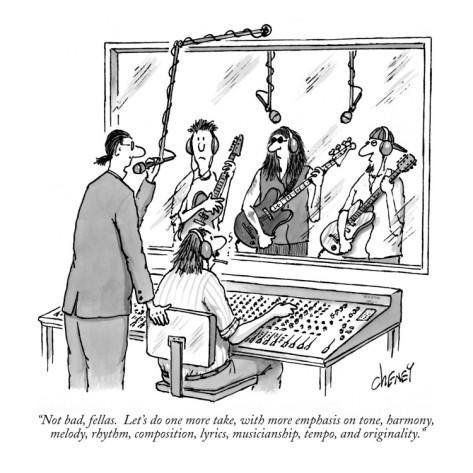 Tim Cheney New Yorker Cartoon. Studio manager tells band, 
