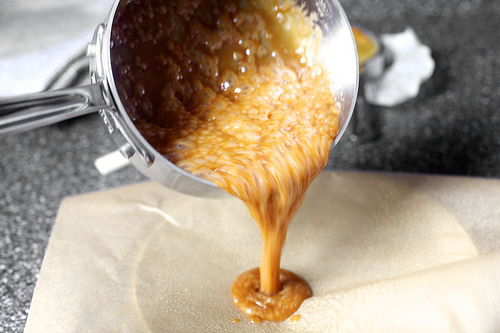 pour onto a parchment-lined plate