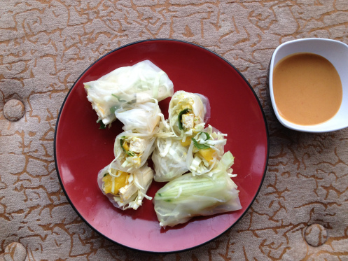 mango spring rolls and peanut sauce