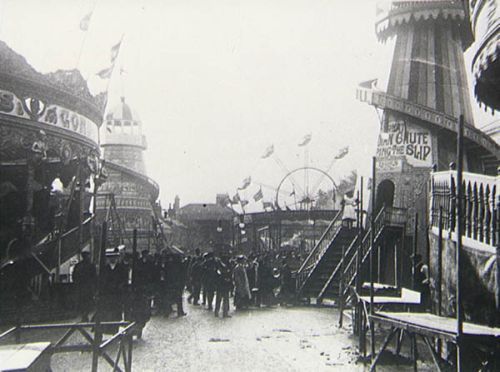 Black and white historic mop fair photo