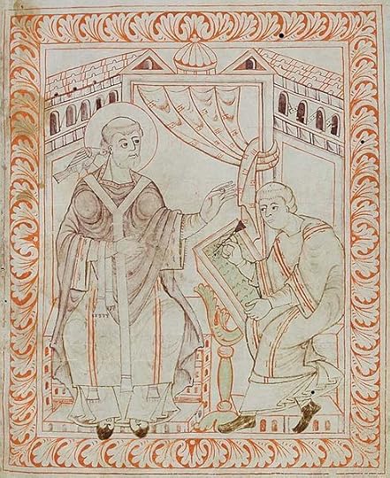 10th century illumination of St. Gregory the Great wearing his pallium.
