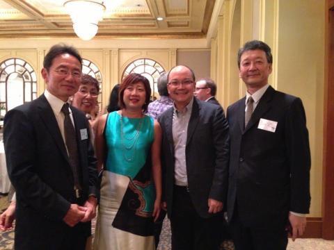 Keijiro Mori, Lee Chor Lin, Tan Kay Ngee and Hiroshi Sogo, at the 30th anniversary of Kinokuniya in Singapore