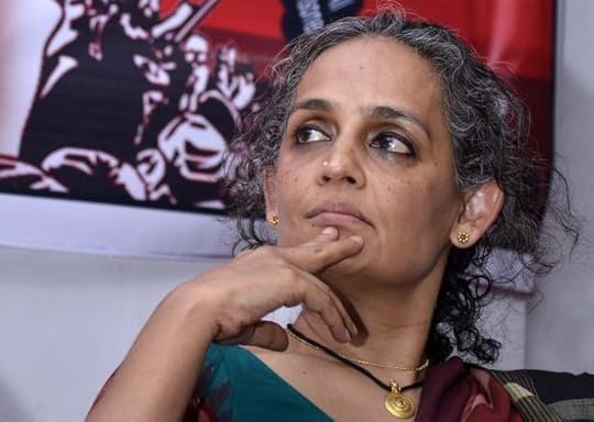Writer Arundhati Roy at a meeting organised by the Committee for Release of Political Prisoners in Hyderabad on Friday. Photo: Nagara Gopal