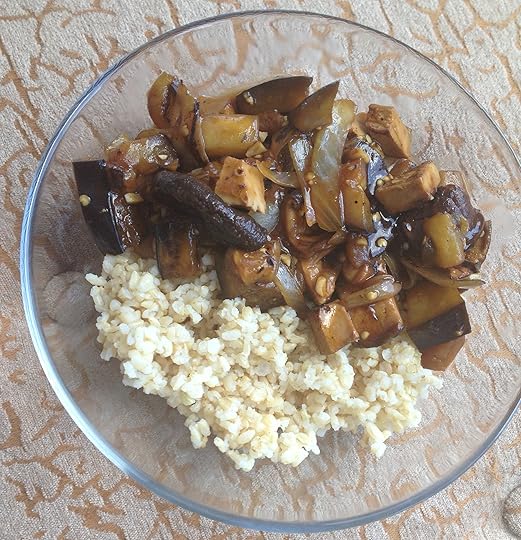vegan smoky eggplant shiitake stirfry