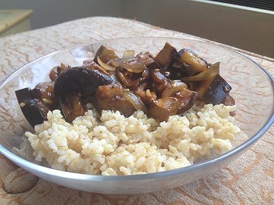 vegan smoky eggplant shiitake stirfry
