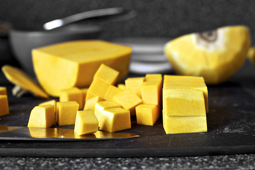 cubing up the butternut squash