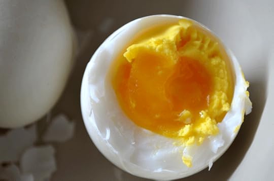 This is almost too set for a soft-boiled egg, but you can see it is still a bit runny in the yolk