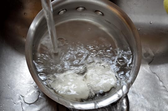 Run cold tap water over the eggs as soon as the time is up to cool them quickly