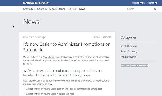 Screenshot of FB blog -Facebook Promotions just got easier for nonprofits