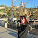 April is in front of our boat