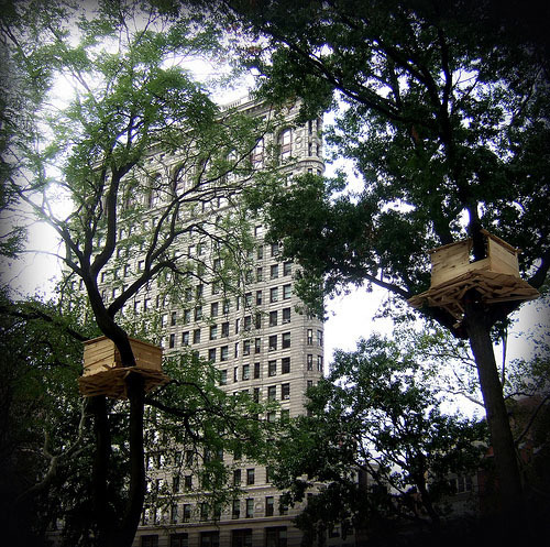 Tree Huts by Tadashi Kawamata in Madison Square Park, NY