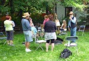 Some of the artists taking a break to get something to drink and chat a bit.