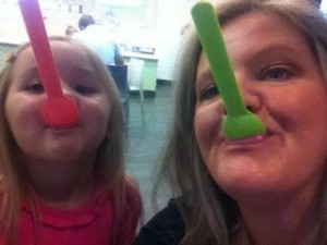 Michelle and her granddaughter cheating with frozen yogurt before dinner