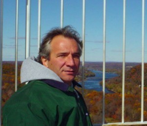 The author (2001) with the Delaware RIver near New Hope, Pennsylvania, in the background.