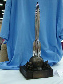 2013 Hugo Award designed by Vincent Villafranca. Photograph by Kevin Standlee, used with permission.