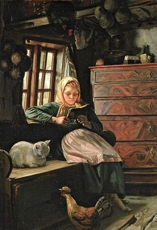 Sunday Afternoon, Interior With Girl Reading by Michael Peter Ancher